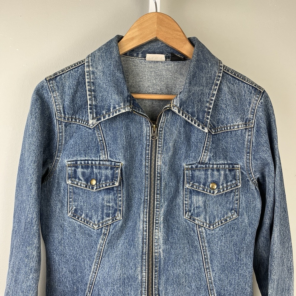 Vintage Y2K Arizona Jeans Denim Jacket Womens L Full Zip‎ 100% Cotton Western - Picture 4 of 6